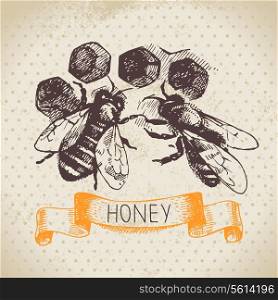 Honey background with hand drawn sketch illustration