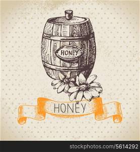 Honey background with hand drawn sketch illustration