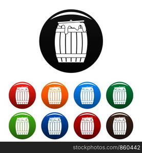 Honey barrel icons set 9 color vector isolated on white for any design. Honey barrel icons set color