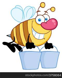Honey Bee Flying With A Buckets