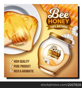 Honey bee food product label. Organic banner template. Apiary nutrition. Sticky liquid. 3d realistic vector. Honey bee food product label vector