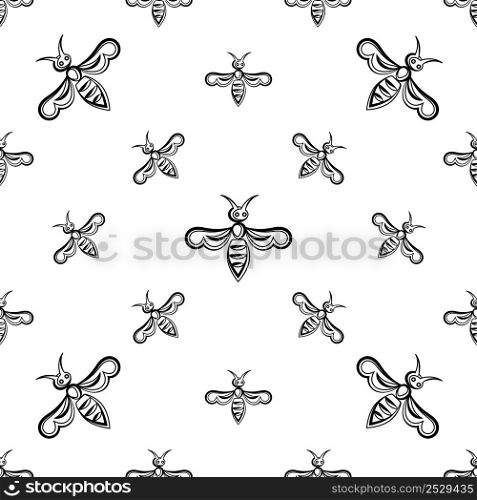 Honey Bee Icon Seamless Pattern Vector Art Illustration