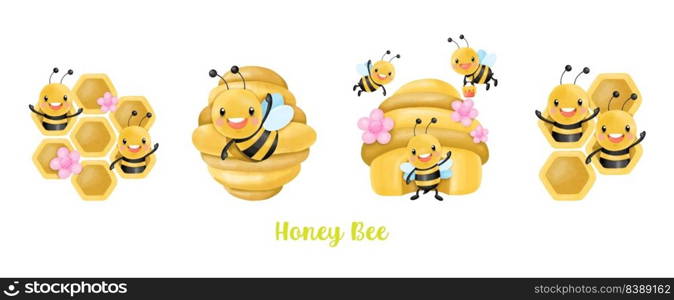  Honey Bee Watercolor Clipart, buzz 