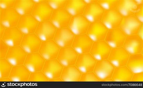Honey comb golden background, yellow beehive hexagon pattern. Vector illustration.