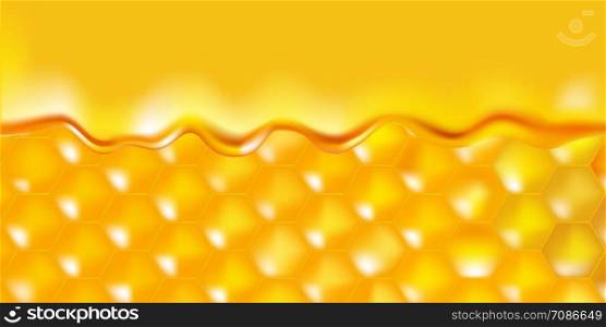 Honey comb golden background, yellow beehive hexagon pattern. Vector illustration.