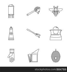 Honey commerce icons set. Outline set of 9 honey commerce vector icons for web isolated on white background. Honey commerce icons set, outline style