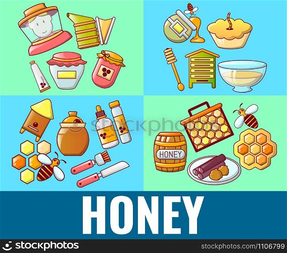 Honey concept banner. Cartoon banner of honey vector concept for web, giftcard and postcard. Honey concept banner, cartoon style