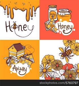 Honey design concept set with beekeeper apiary sketch icons isolated vector illustration