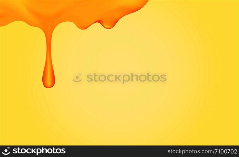 honey dripping with honey dipper isolated on yellow gold background, honey liquid drop golden of honeycomb for graphic, honey drip splash flowing from top, syrup sweet and sticky flowing splash drip