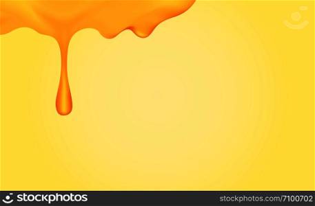 honey dripping with honey dipper isolated on yellow gold background, honey liquid drop golden of honeycomb for graphic, honey drip splash flowing from top, syrup sweet and sticky flowing splash drip