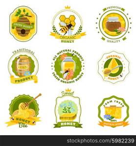 Honey Emblems Set. Honey emblems set for fresh organic natural premium quality honey flat isolated vector illustration