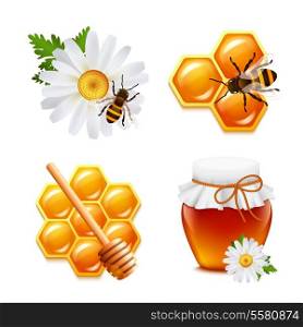 Honey food decorative icons set with daisy bumblebee honeycomb isolated vector illustration