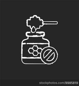 Honey free chalk white icon on black background. Ecology concept of natural cosmetics production. Creation of cosmetics without harmful chemical additives. Isolated vector chalkboard illustration. Honey free chalk white icon on black background
