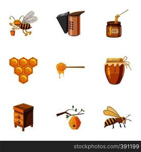 Honey icons set. Cartoon illustration of 9 honey vector icons for web. Honey icons set, cartoon style
