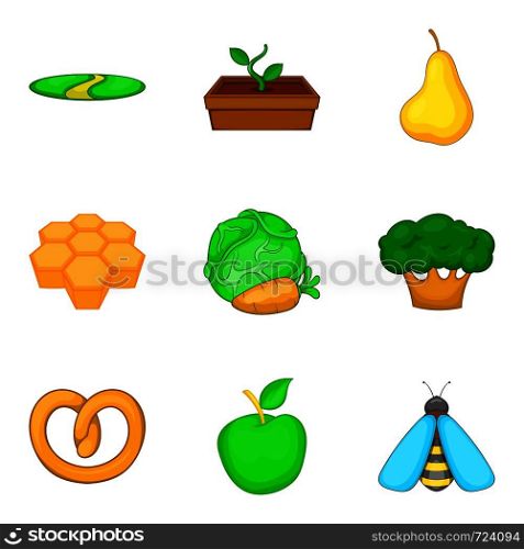 Honey icons set. Cartoon set of 9 honey vector icons for web isolated on white background. Honey icons set, cartoon style