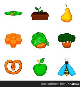 Honey icons set. Cartoon set of 9 honey vector icons for web isolated on white background. Honey icons set, cartoon style