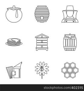 Honey icons set. Outline illustration of 9 honey vector icons for web. Honey icons set, outline style