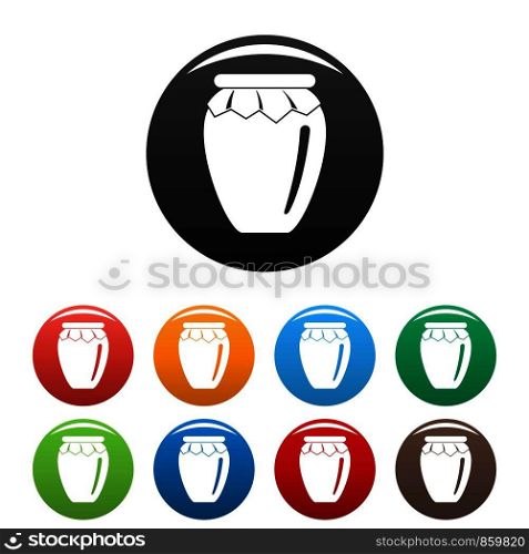 Honey jar icons set 9 color vector isolated on white for any design. Honey jar icons set color