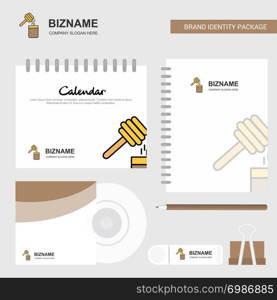 Honey Logo, Calendar Template, CD Cover, Diary and USB Brand Stationary Package Design Vector Template