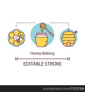 Honey making concept icon. Local production idea thin line illustration. Regional food craft in villages. Natural and organic product. Vector isolated outline drawing. Editable stroke