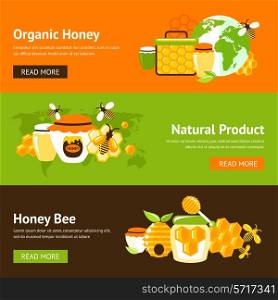 Honey organic natural product drop comb bee hive and cell food agriculture flat banner set isolated vector illustration