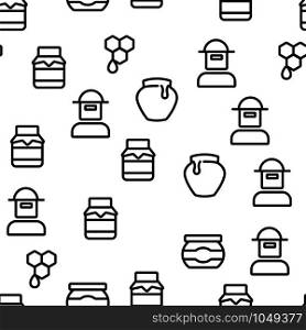 Honey Product Vector Seamless Pattern Thin Line Illustration. Honey Product Vector Seamless Pattern