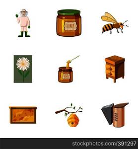 Honey production icons set. Cartoon illustration of 9 honey production vector icons for web. Honey production icons set, cartoon style