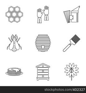 Honey production icons set. Outline illustration of 9 honey production vector icons for web. Honey production icons set, outline style