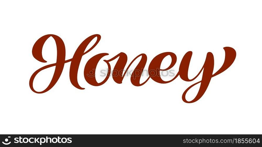 Honey red calligraphy lettering text. Vector bee hand lettering word in black color isolated on white background. Concept for logo card, typography poster, print.. Honey red calligraphy lettering text. Vector bee hand lettering word in black color isolated on white background. Concept for logo card, typography poster, print