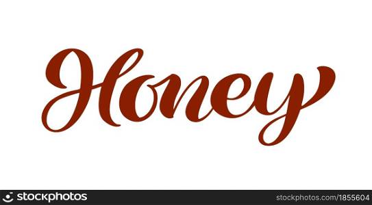 Honey red calligraphy lettering text. Vector bee hand lettering word in black color isolated on white background. Concept for logo card, typography poster, print.. Honey red calligraphy lettering text. Vector bee hand lettering word in black color isolated on white background. Concept for logo card, typography poster, print