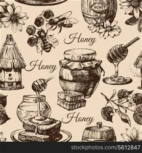 Honey seamless pattern with hand drawn sketch illustration