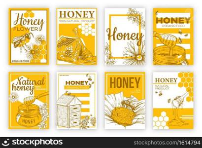Honey sketch flat poster set