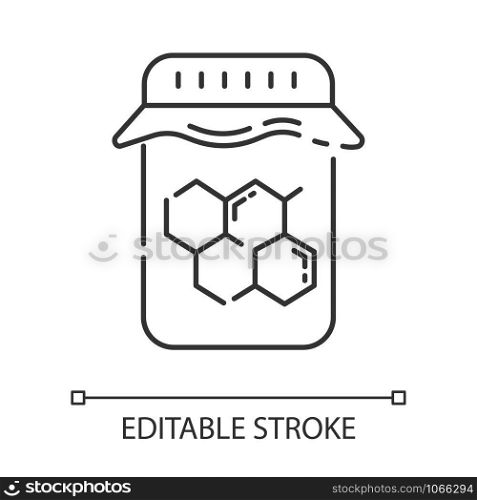 Honey wax jar linear icon. Natural hard cold waxing product. Hair removal equipment. Tools for depilation. Thin line illustration. Contour symbol. Vector isolated outline drawing. Editable stroke