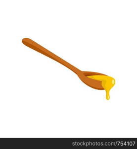 Honey wood spoon icon. Flat illustration of honey wood spoon vector icon for web isolated on white. Honey wood spoon icon, flat style