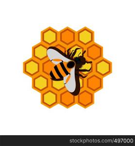 Honeycomb and bee flat icon isolated on white background. Honeycomb and bee flat icon
