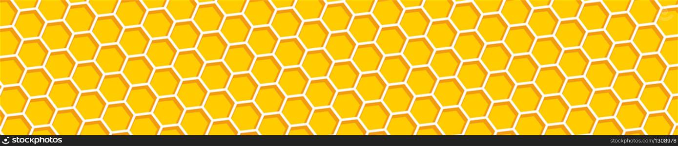 Honeycomb background. Beehive, panorama view. Abstract honeycomb background. Honeycomb yellow and orange color. Hexagons collection in the form of bee hive. Vector illustration.
