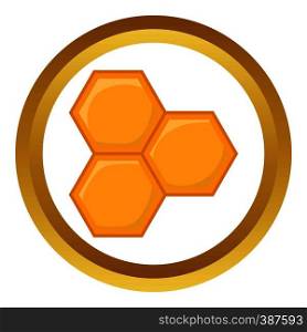 Honeycomb of bee vector icon in golden circle, cartoon style isolated on white background. Honeycomb of bee vector icon