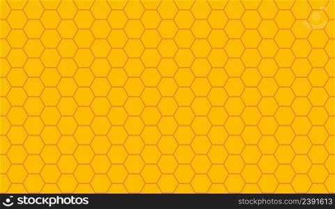 Honeycomb seamless pattern. Yellow honey comb background. Honey comb texture for beehive and bee. Wallpaper of yellow hexagon. Design of beeswax background. Vector.