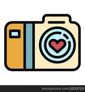Honeymoon photo camera icon. Outline honeymoon photo camera vector icon color flat isolated. Honeymoon photo camera icon color outline vector