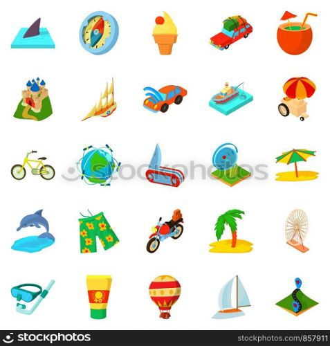 Honeymoon trip icons set. Cartoon set of 25 honeymoon trip vector icons for web isolated on white background. Honeymoon trip icons set, cartoon style