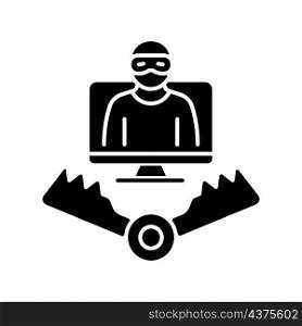 Honeypot black glyph icon. Trap for attackers. Deceptive method of cybersecurity. Luring hackers. Catching cybercriminals. Silhouette symbol on white space. Vector isolated illustration. Honeypot black glyph icon