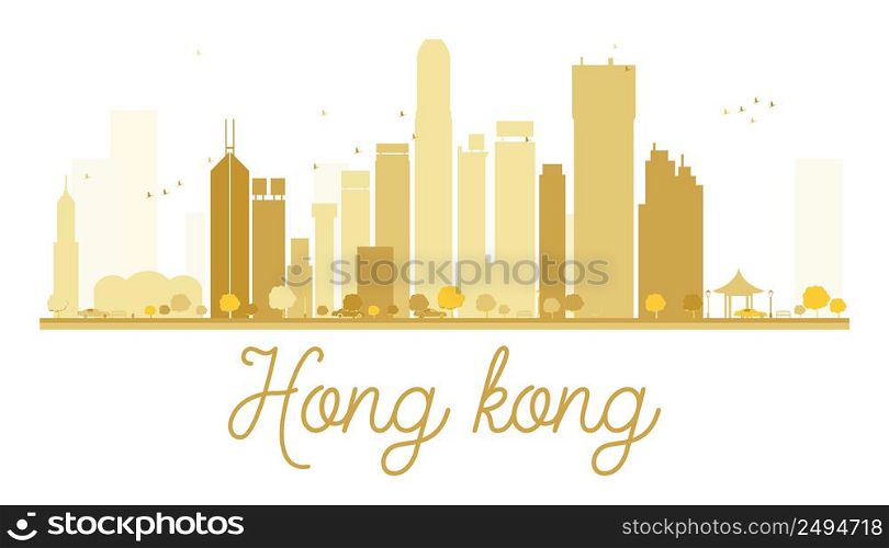 Hong Kong City skyline golden silhouette. Vector illustration. Simple flat concept for tourism presentation, banner, placard or web site. Hong Kong isolated on white background