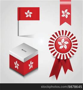 Hong Kong Country Flag place on Vote Box, Ribbon Badge Banner and map Pin. Vector EPS10 Abstract Template background