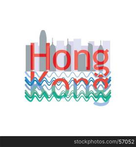 Hong Kong travelling and tourism composition with city line and water