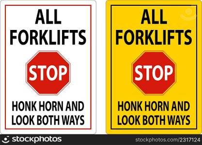 Honk Horn and Look Both Ways Sign On White Background