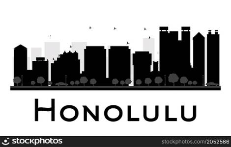 Honolulu City skyline black and white silhouette. Vector illustration. Simple flat concept for tourism presentation, banner, placard or web site. Business travel concept. Cityscape with famous landmarks
