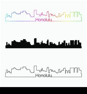 Honolulu skyline linear style with rainbow in editable vector file