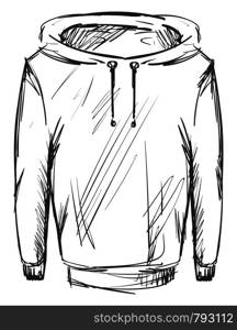 Hoodie drawing, illustration, vector on white background.