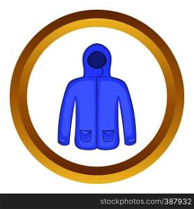 Hoodie sweater vector icon in golden circle, cartoon style isolated on white background. Hoodie sweater vector icon