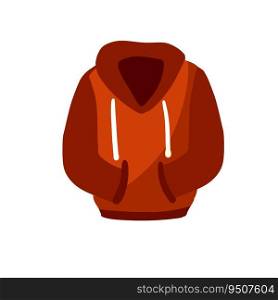 Hoodie with hood. Red Warm clothing. Sweatshirt with handles. Cartoon flat illustration isolated on white background.. Hoodie with hood. Red Warm clothing.